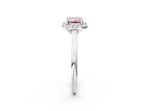 White gold Fancy Pink Emerald Cut Halo Round Diamond Solitaire Engagement Ring with Pave Band and Four-Prong Setting_26