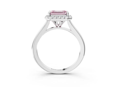 White gold Fancy Pink Emerald Cut Halo Round Diamond Solitaire Engagement Ring with Pave Band and Four-Prong Setting_27