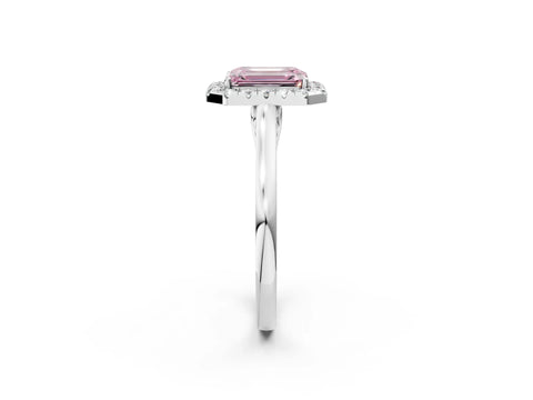 White gold Fancy Pink Emerald Cut Halo Round Diamond Solitaire Ring with Pavé Band and Four-Prong Setting_2