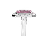 White gold Fancy Pink Emerald Cut Halo Round Diamond Solitaire Ring with Pavé Band and Four-Prong Setting_5