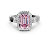 White gold Fancy Pink Emerald Cut Halo Round Diamond Twist Band with Four-Prong Setting_12