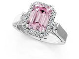 White gold Fancy Pink Emerald Cut Halo Round Diamond Twist Band with Four-Prong Setting_13