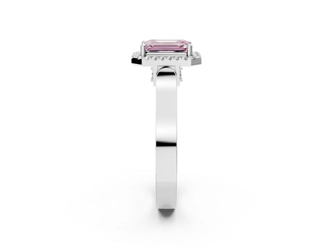 White gold Fancy Pink Emerald Cut Halo Round Diamond Twist Band with Four-Prong Setting_14