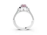 White gold Fancy Pink Emerald Cut Halo Round Diamond Twist Band with Four-Prong Setting_15
