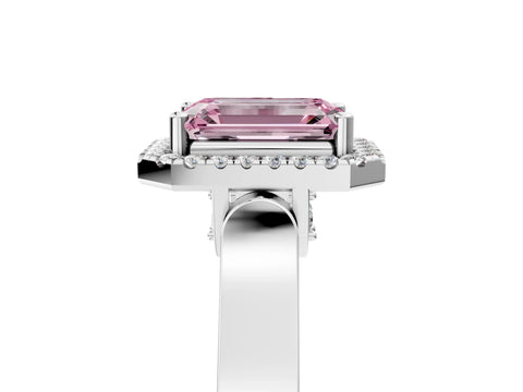 White gold Fancy Pink Emerald Cut Halo Round Diamond Twist Band with Four-Prong Setting_30