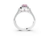 White gold Fancy Pink Emerald Cut Halo Round Diamond Twist Band with Four-Prong Setting_33