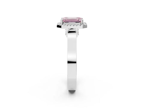 White gold Fancy Pink Emerald Cut Halo Round Diamond Twist Band with Four-Prong Setting_33