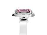 White gold Fancy Pink Emerald Cut Halo Round Diamond Twist Band with Four-Prong Setting_35