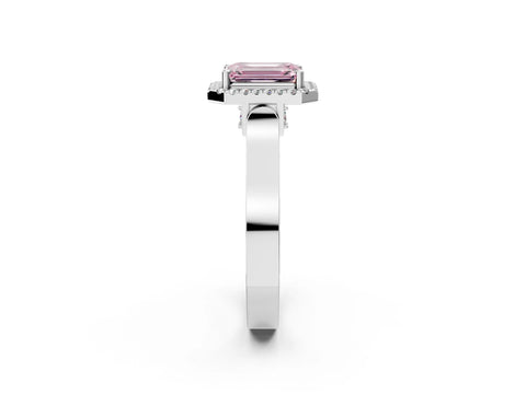 White gold Fancy Pink Emerald Cut Halo Round Diamond Twist Band with Four-Prong Setting_38