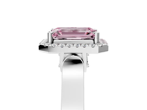 White gold Fancy Pink Emerald Cut Halo Round Diamond Twist Band with Four-Prong Setting_41