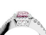 White gold Fancy Pink Emerald  Cut Halo Split Shank Diamond Ring with Four-Prong Setting_49