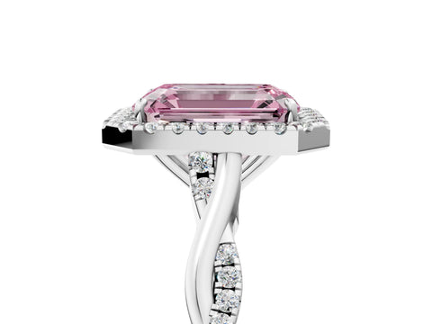 White gold Fancy Pink Emerald Cut Halo Twist Band with Four-Prong Setting_17