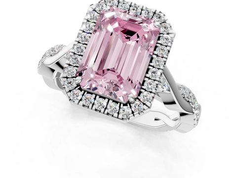 White gold Fancy Pink Emerald Cut Halo Twist Band with Four-Prong Setting_1