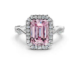 White gold Fancy Pink Emerald Cut Halo Twist Band with Four-Prong Setting_72