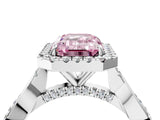 White gold Fancy Pink Emerald Cut Halo Twist Band with Four-Prong Setting_77