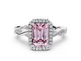 White gold Fancy Pink Emerald  Cut Halo Twisted Band Four-Prong Ring_20
