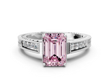 White gold Fancy Pink Emerald  Cut Milgrain Channel Set Engagement Ring with Solitaire Prong Setting_73