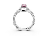 White gold Fancy Pink Emerald  Cut Milgrain Channel Set Engagement Ring with Solitaire Prong Setting_82