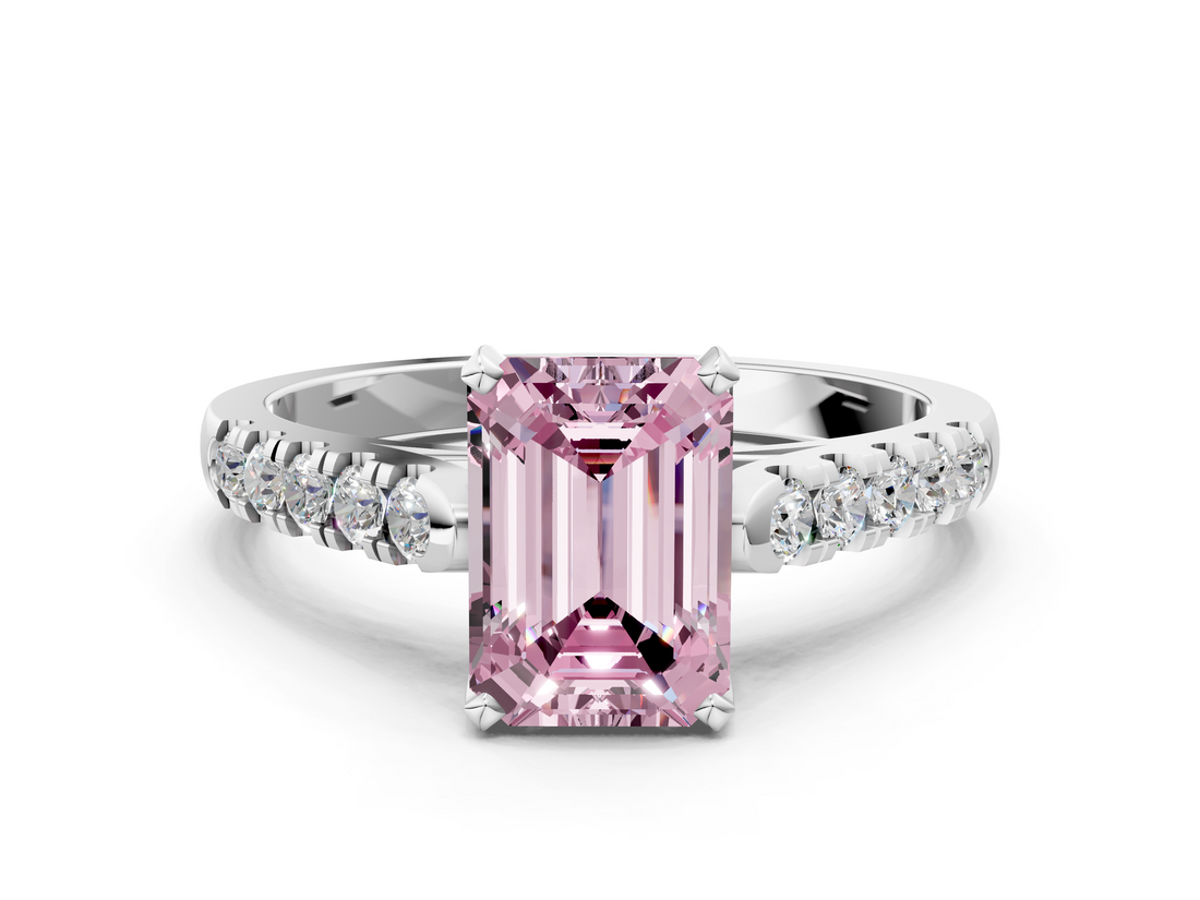 White gold Fancy Pink Emerald  Cut Pavé Band Solitaire Ring with Four-Prong Setting_21
