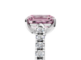 White gold Fancy Pink Emerald  Cut Pavé Band Solitaire Ring with Four-Prong Setting_30