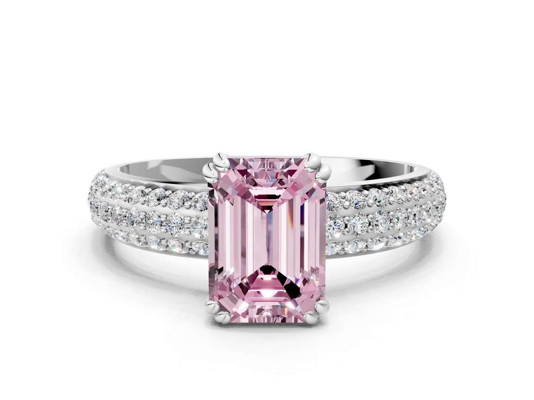 White gold Fancy Pink Emerald  Cut Pave Diamond Engagement Ring with Channel Set Band and Four-Prong Setting_20