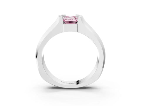 White gold Fancy Pink Emerald Cut Solitaire Bezel Set Diamond Ring with Wide Band_15
