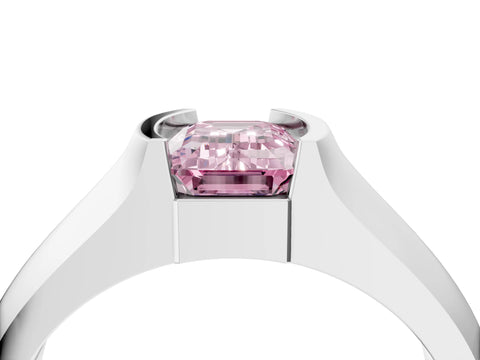 White gold Fancy Pink Emerald Cut Solitaire Bezel Set Diamond Ring with Wide Band_16