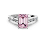 White gold Fancy Pink Emerald Cut Solitaire Cathedral Diamond Engagement Ring with Channel-Set Band and Four-Prong Setting_15
