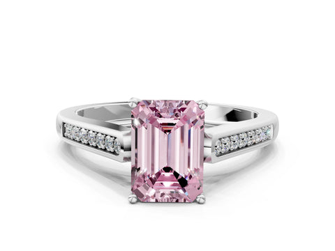 White gold Fancy Pink Emerald Cut Solitaire Cathedral Diamond Engagement Ring with Channel-Set Band and Four-Prong Setting_15
