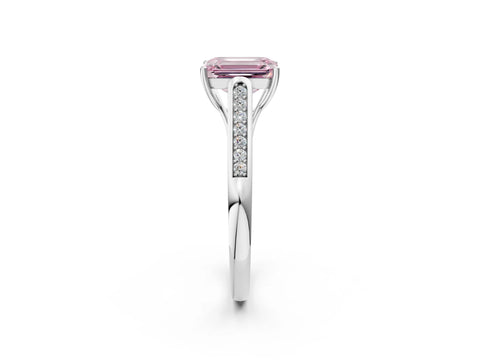 White gold Fancy Pink Emerald Cut Solitaire Cathedral Diamond Engagement Ring with Channel-Set Band and Four-Prong Setting_17
