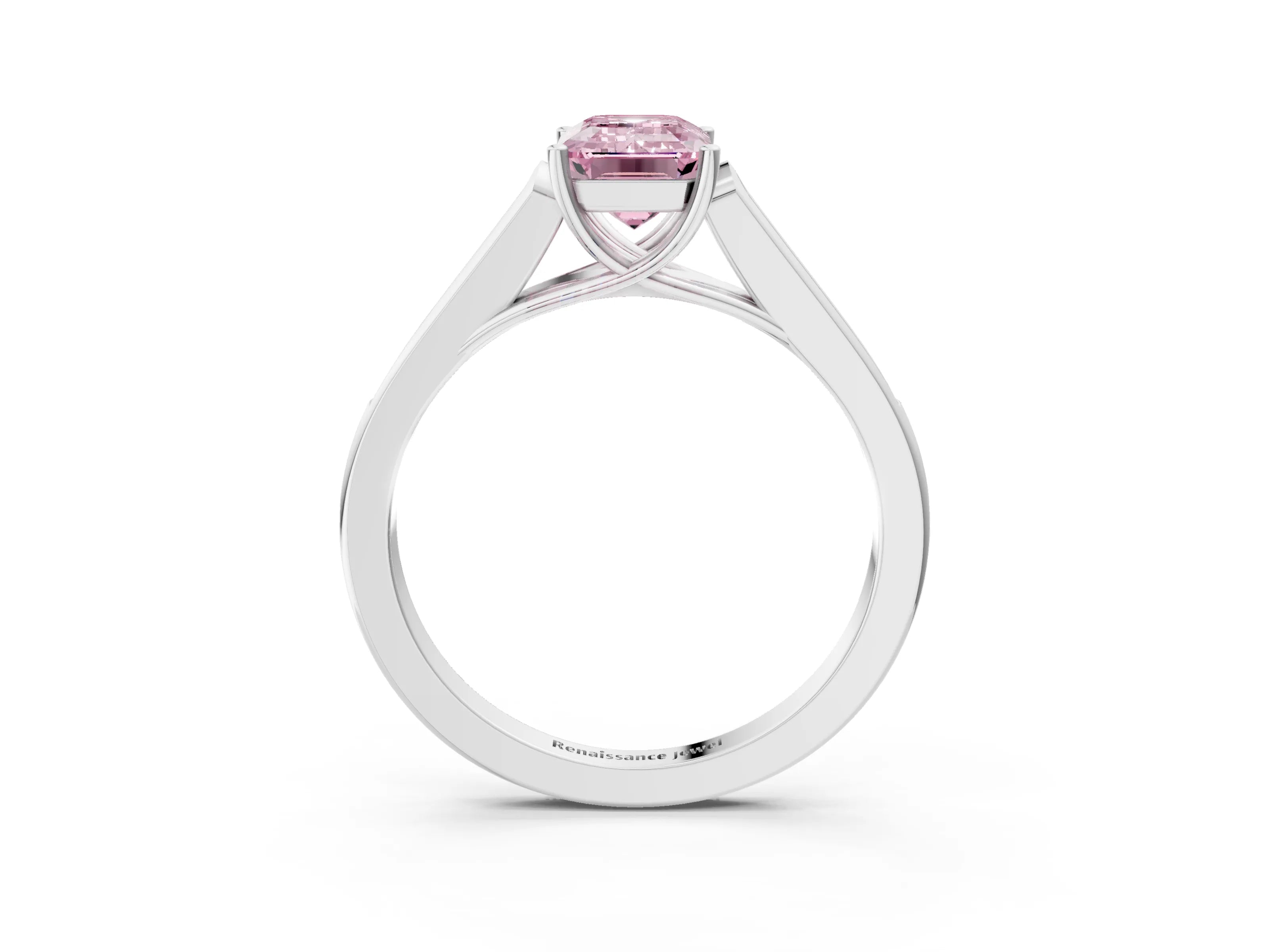 White gold Fancy Pink Emerald Cut Solitaire Cathedral Diamond Engagement Ring with Channel-Set Band and Four-Prong Setting_18