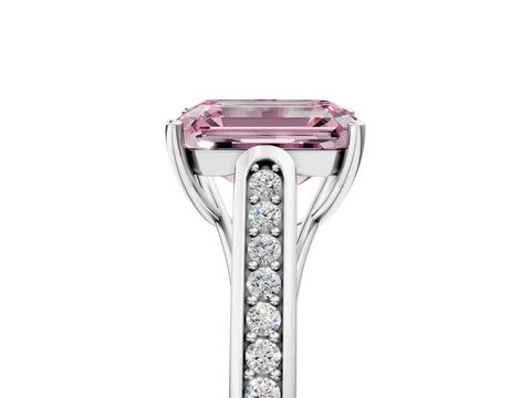 White gold Fancy Pink Emerald Cut Solitaire Cathedral Diamond Engagement Ring with Channel-Set Band and Four-Prong Setting_20