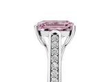 White gold Fancy Pink Emerald Cut Solitaire Cathedral Diamond Engagement Ring with Channel-Set Band and Four-Prong Setting_20