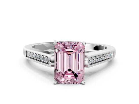 White gold Fancy Pink Emerald Cut Solitaire Cathedral Diamond Engagement Ring with Channel-Set Band and Four-Prong Setting_3