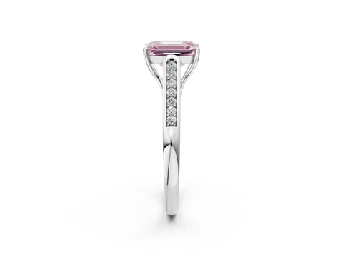 White gold Fancy Pink Emerald Cut Solitaire Cathedral Diamond Engagement Ring with Channel-Set Band and Four-Prong Setting_5