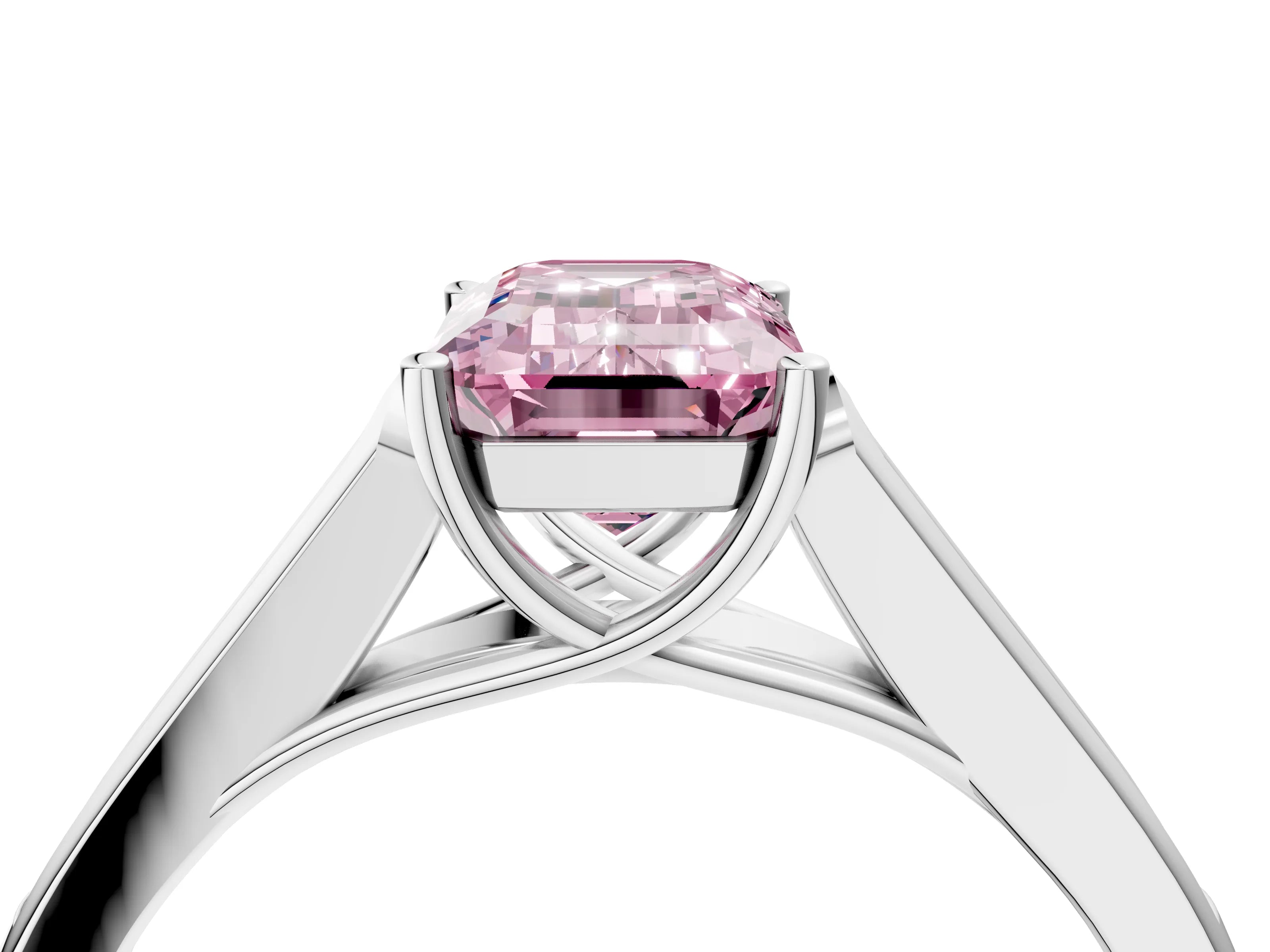 White gold Fancy Pink Emerald Cut Solitaire Cathedral Diamond Engagement Ring with Channel-Set Band and Four-Prong Setting_7