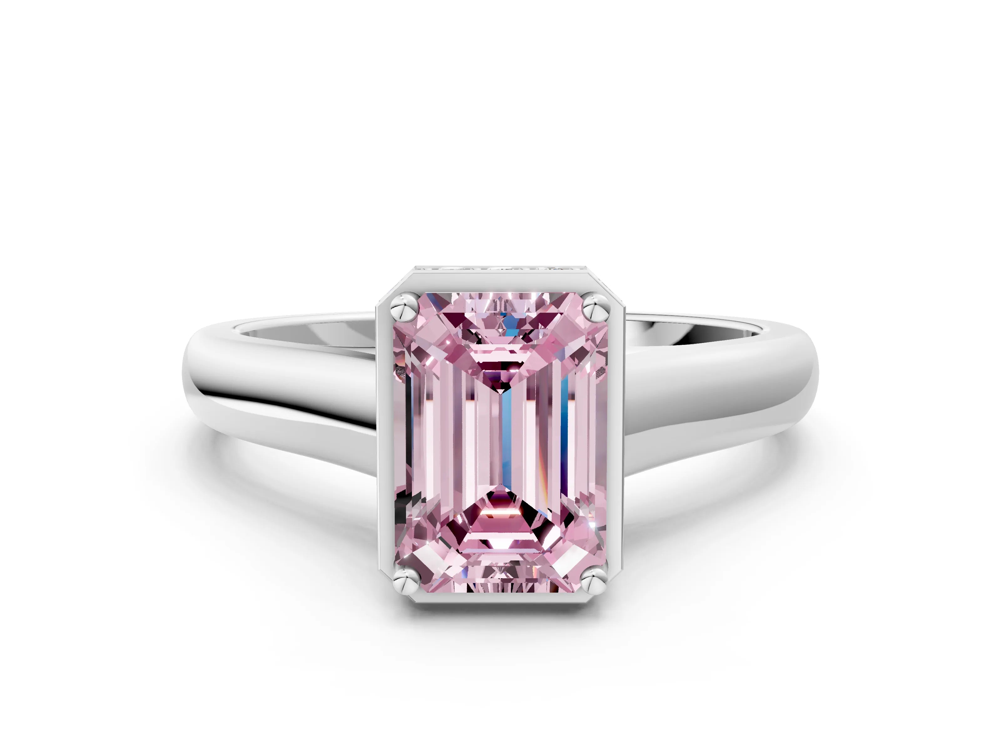 White gold Fancy Pink Emerald Cut Solitaire Diamond Engagement Ring with Four-Prong Setting and Tapered Band_12