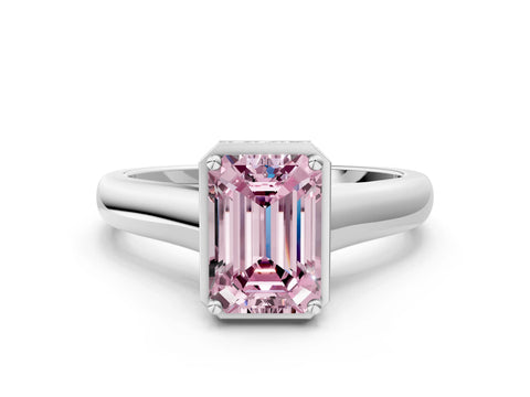 White gold Fancy Pink Emerald Cut Solitaire Diamond Engagement Ring with Four-Prong Setting and Tapered Band_12
