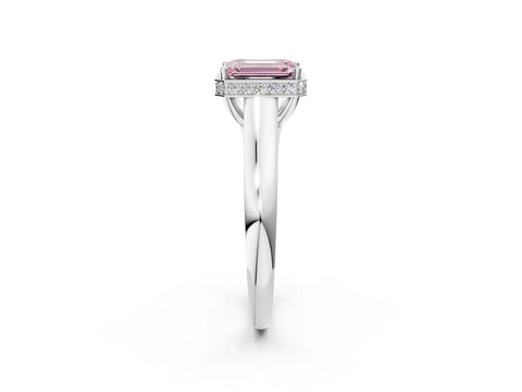 White gold Fancy Pink Emerald Cut Solitaire Diamond Engagement Ring with Four-Prong Setting and Tapered Band_14