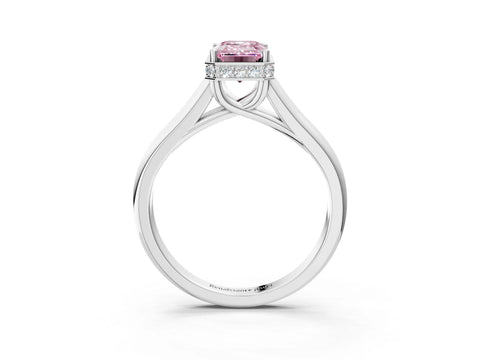 White gold Fancy Pink Emerald Cut Solitaire Diamond Engagement Ring with Four-Prong Setting and Tapered Band_15