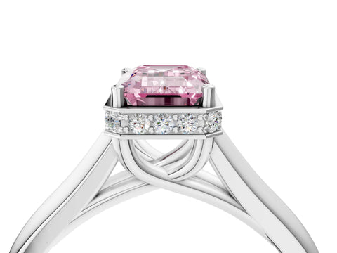 White gold Fancy Pink Emerald Cut Solitaire Diamond Engagement Ring with Four-Prong Setting and Tapered Band_16