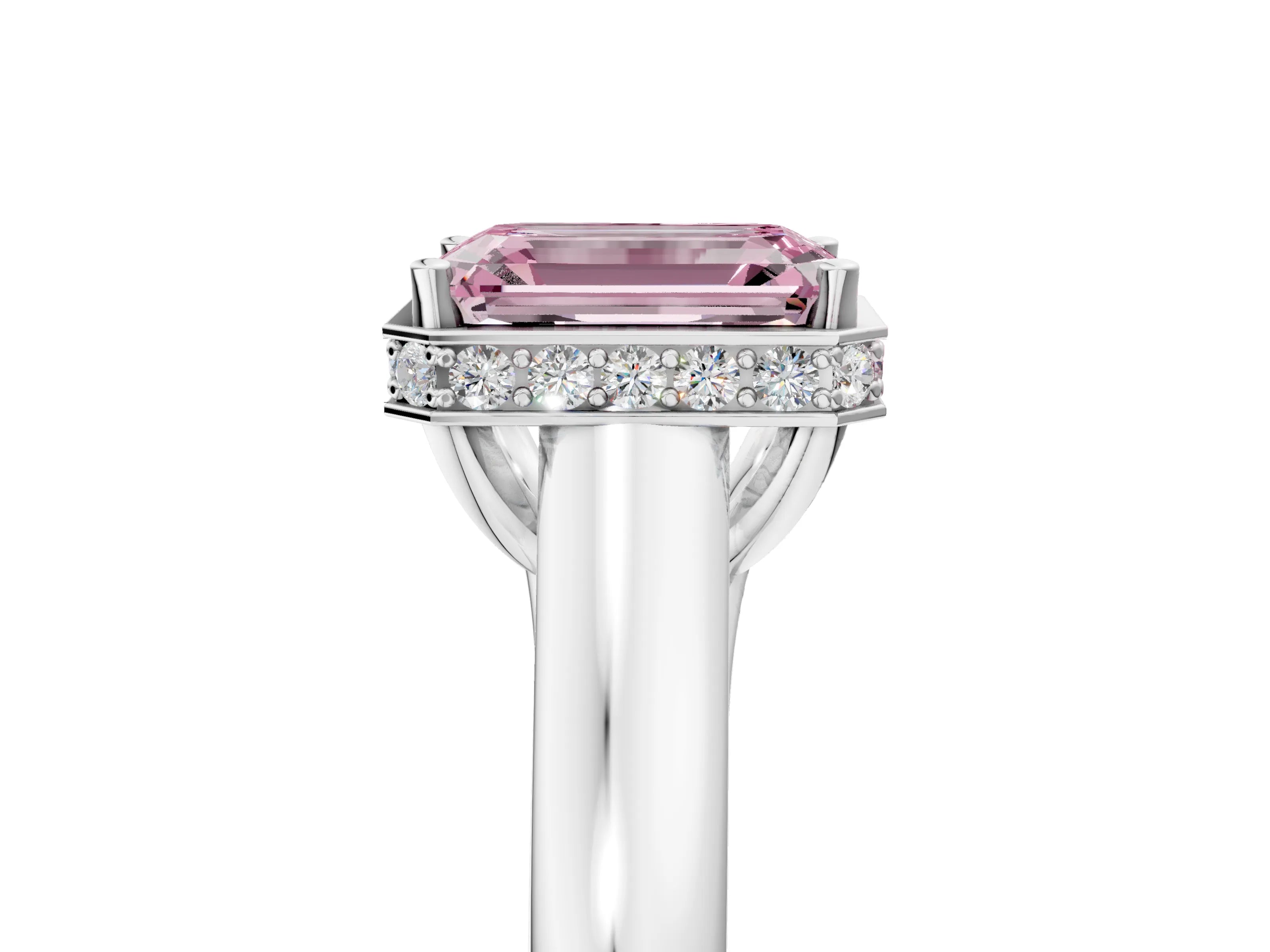 White gold Fancy Pink Emerald Cut Solitaire Diamond Engagement Ring with Four-Prong Setting and Tapered Band_17
