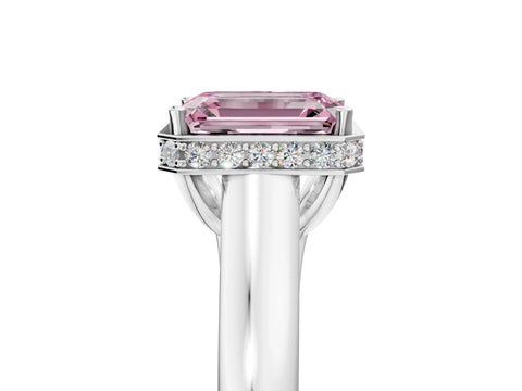 White gold Fancy Pink Emerald Cut Solitaire Diamond Engagement Ring with Four-Prong Setting and Tapered Band_17