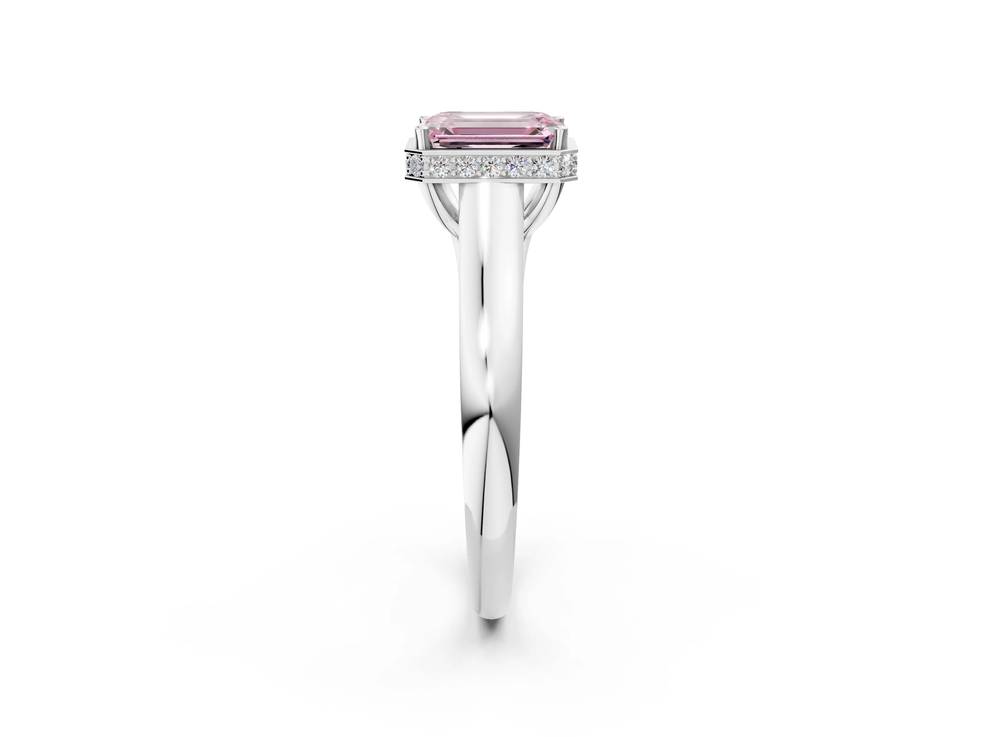 White gold Fancy Pink Emerald Cut Solitaire Diamond Engagement Ring with Four-Prong Setting and Tapered Band_2
