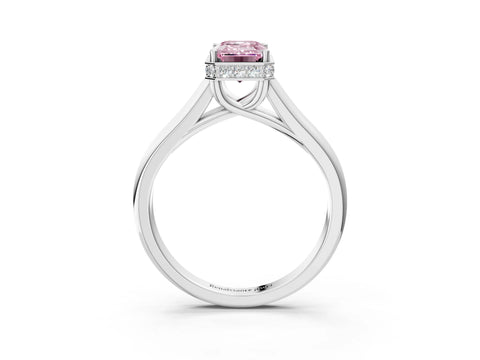 White gold Fancy Pink Emerald Cut Solitaire Diamond Engagement Ring with Four-Prong Setting and Tapered Band_3