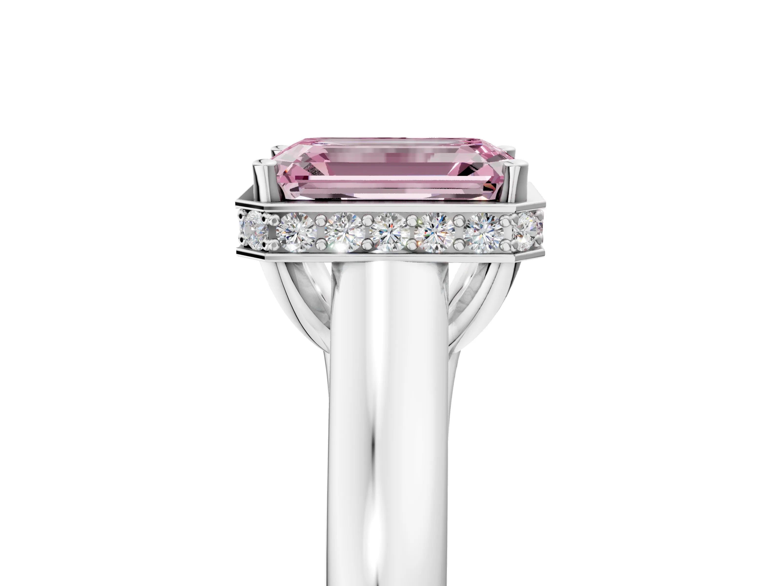 White gold Fancy Pink Emerald Cut Solitaire Diamond Engagement Ring with Four-Prong Setting and Tapered Band_5