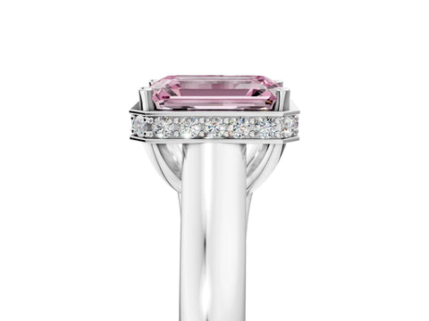 White gold Fancy Pink Emerald Cut Solitaire Diamond Engagement Ring with Four-Prong Setting and Tapered Band_5