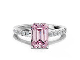 White gold Fancy Pink Emerald Cut Solitaire Diamond Engagement Ring with Pavé Band and Six-Prong Setting_12