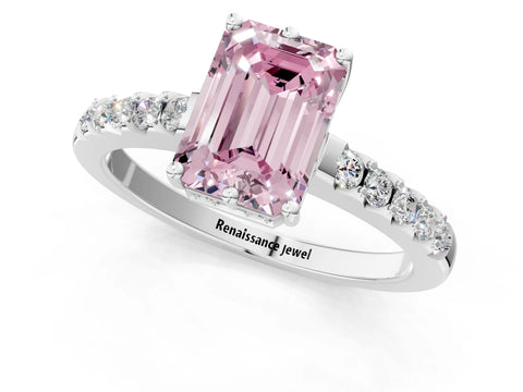 White gold Fancy Pink Emerald Cut Solitaire Diamond Engagement Ring with Pavé Band and Six-Prong Setting_13