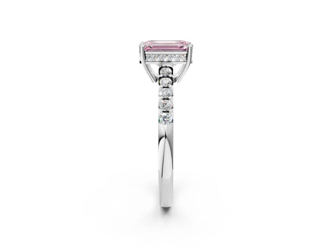 White gold Fancy Pink Emerald Cut Solitaire Diamond Engagement Ring with Pavé Band and Six-Prong Setting_14